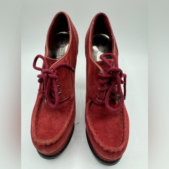 Guess chunky suede high heel shoes size 6 dark red - Picture 2 of 7